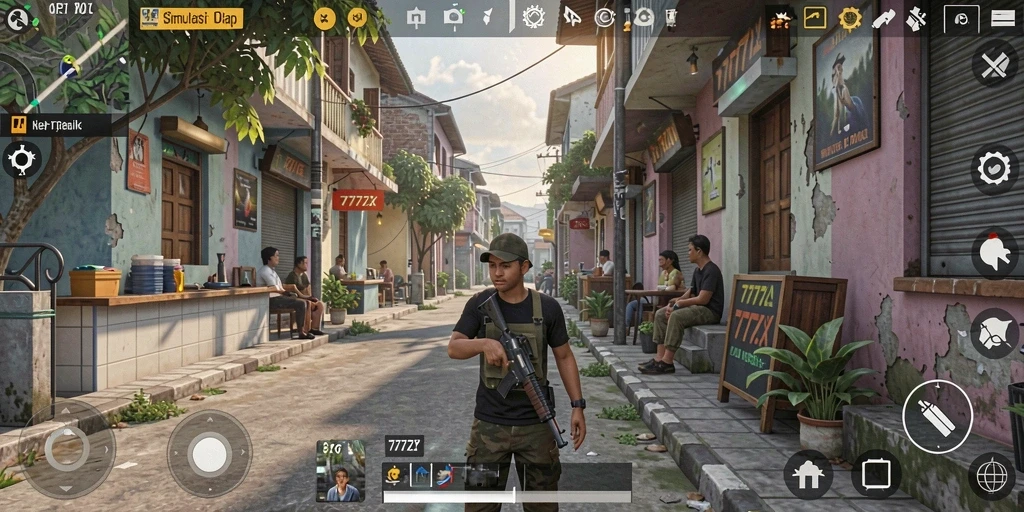 Tampilan gameplay menarik dari 777ZX yang menampilkan dunia simulasi.