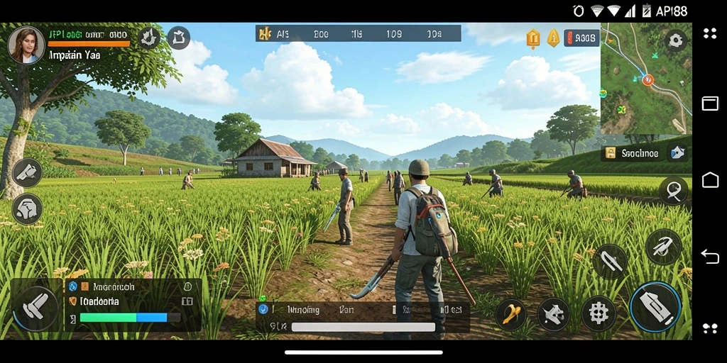 Tangkapan layar dari gameplay seru di API88, menampilkan ladang yang subur dan hewan ternak.