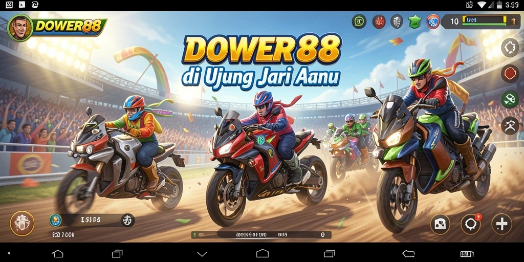 Tampilan gameplay DOWER88 menampilkan balapan yang seru dan mendebarkan.