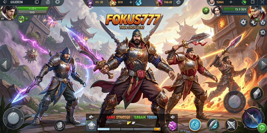 Tangkapan layar utama FOKUS777 menampilkan aksi seru dalam pertempuran strategi.