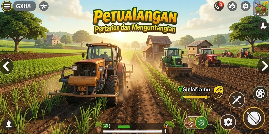 Tampilan screenshot GX88 menampilkan gameplay pertanian yang seru dan interaktif.
