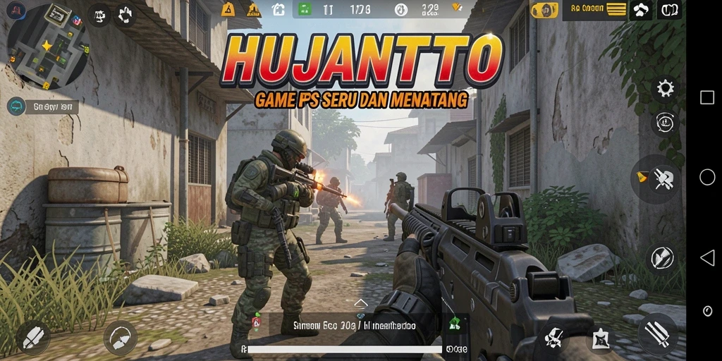 Tampilan seru gameplay HUJANTOTO di arena pertempuran FPS.