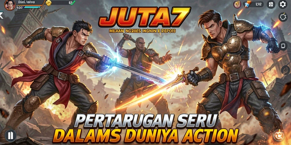 Screenshot utama JUTA7 menampilkan aksi seru dan pertarungan intens.