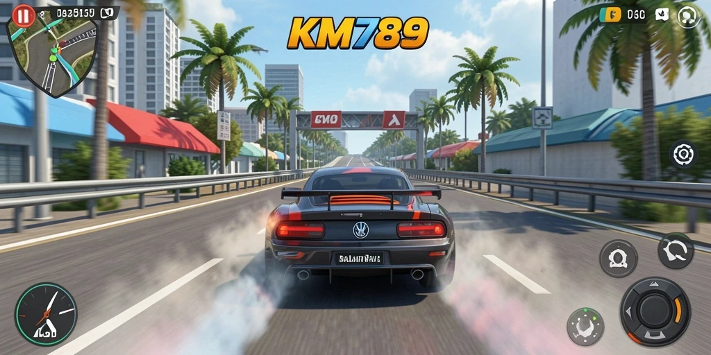 Gameplay seru balapan mobil dalam KM789 dengan grafis memukau.