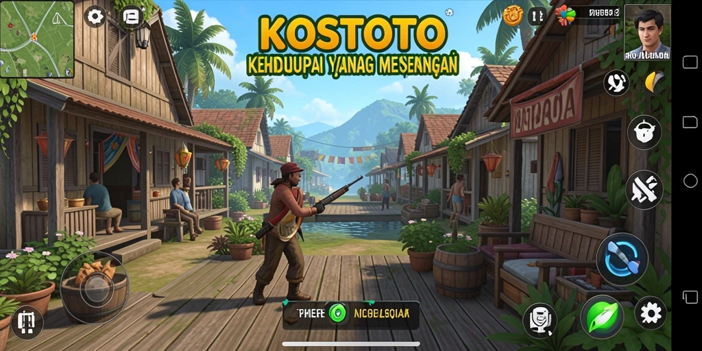 Screenshot dari gameplay KOSTOTO yang menampilkan interaksi karakter.