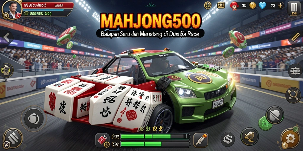 Tangkapan layar <strong>MAHJONG500</strong> menampilkan aksi balapan yang mendebarkan dan grafis menakjubkan.