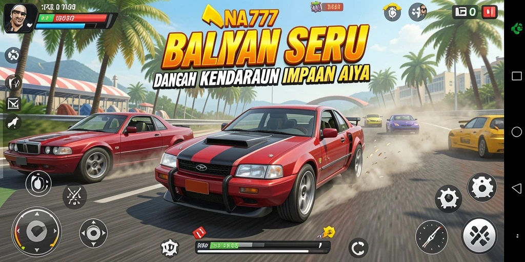 Screenshot NA777 menampilkan aksi balapan yang mendebarkan dan kendaraan yang keren.