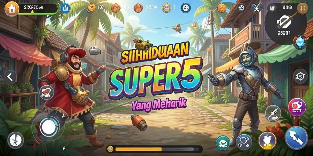Screenshot utama SUPER5 menunjukkan karakter yang aktif dalam gameplay simulasi.