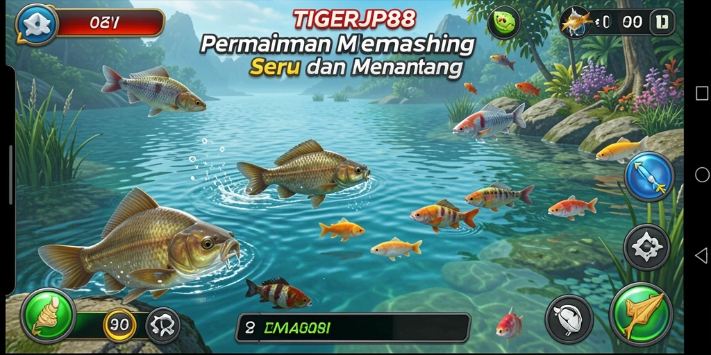 Tampilan gameplay seru di TIGERJP88 saat memancing ikan.